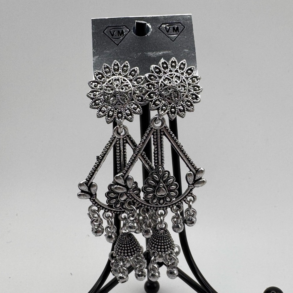 VM Intricate Silver Floral Earrings